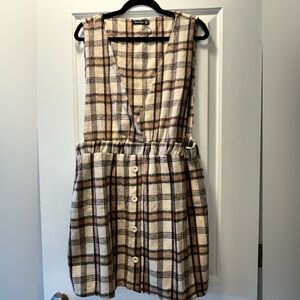 Boohoo Plaid Button-Front Sleeveless Mini Dress (Size US 14)